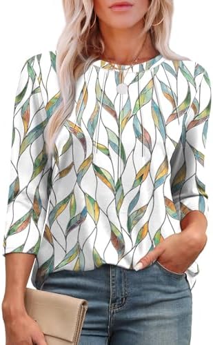 3/4 Length Sleeve Spring Tops Round Neck