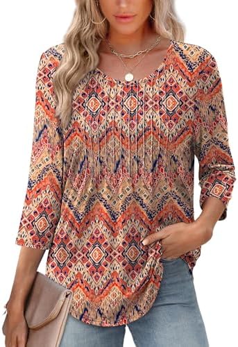 3/4 Length Sleeve Tops Summer Tunic Blouse