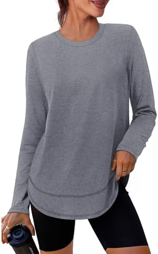 Long Sleeve Shirts Workout Yoga Tops Crewneck