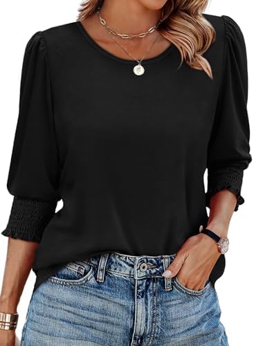 Tops Dressy Casual 3/4 Sleeve T Shirts Black