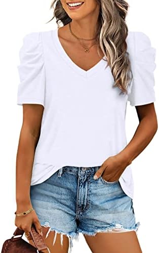 White T Shirts Loose Fit Ruffle Sleeve Tops